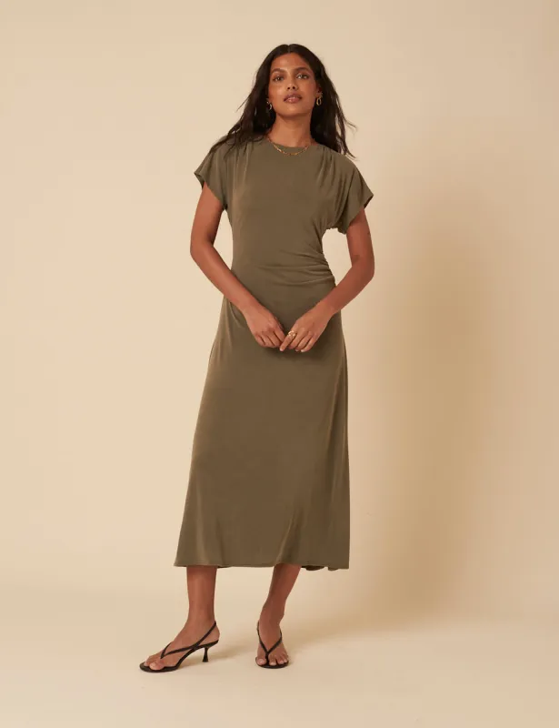 Khaki Green Ember Midi Dress sold by Nobody's Child