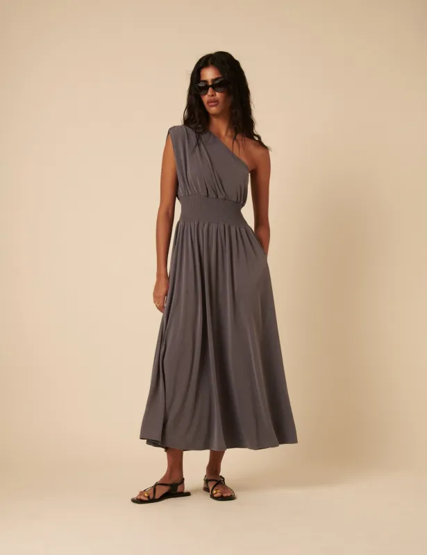 Grey One Shoulder Lorena Maxi Dress sold by Nobody's Child