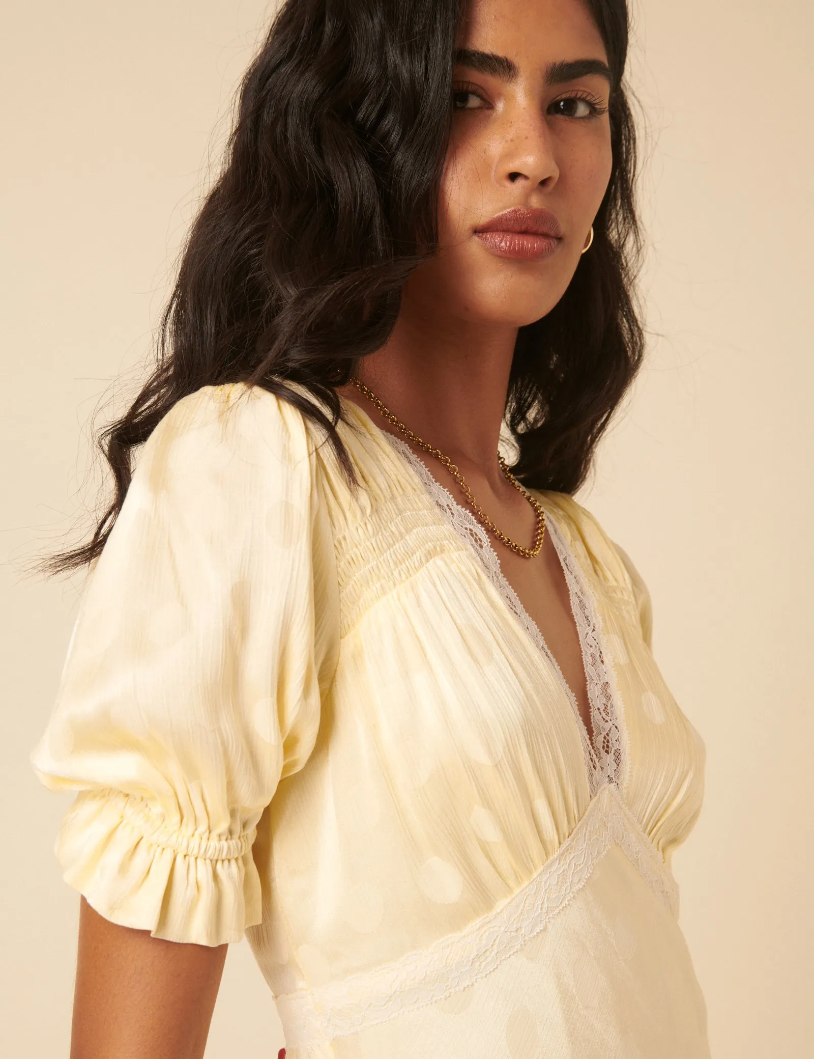 Butter Yellow Polka Dot Jacquard Angela Mini Dress sold by Nobody's Child product image thumbnail 4