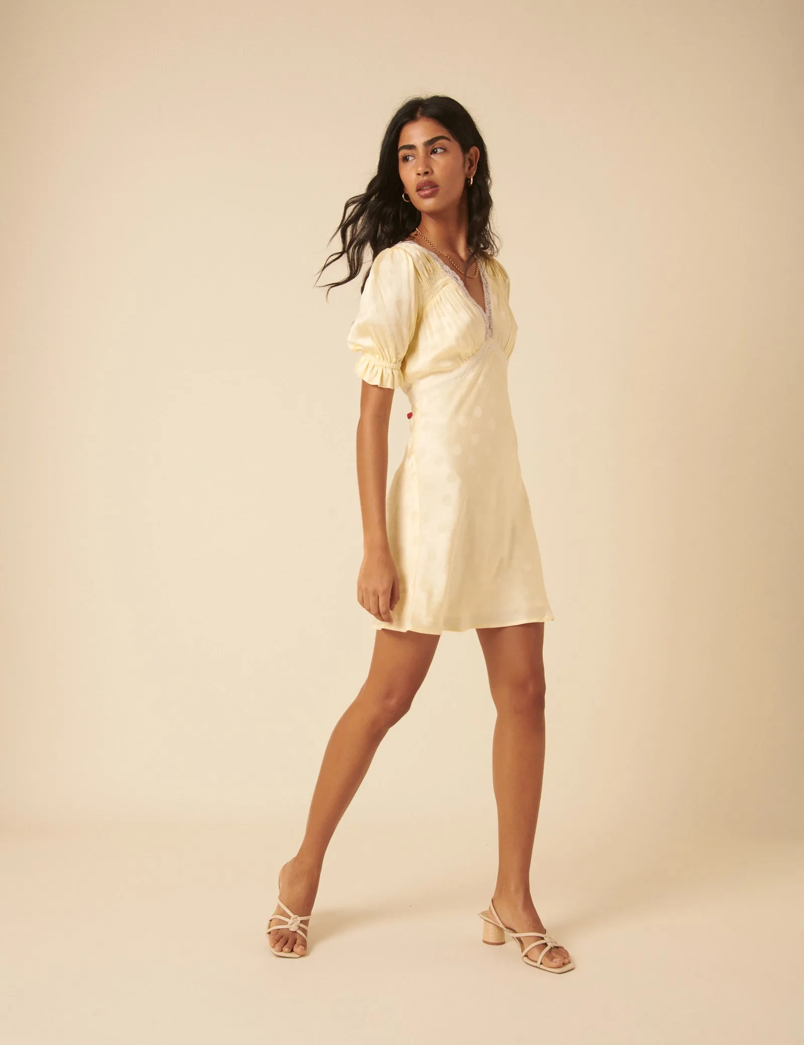 Butter Yellow Polka Dot Jacquard Angela Mini Dress sold by Nobody's Child product image thumbnail 3