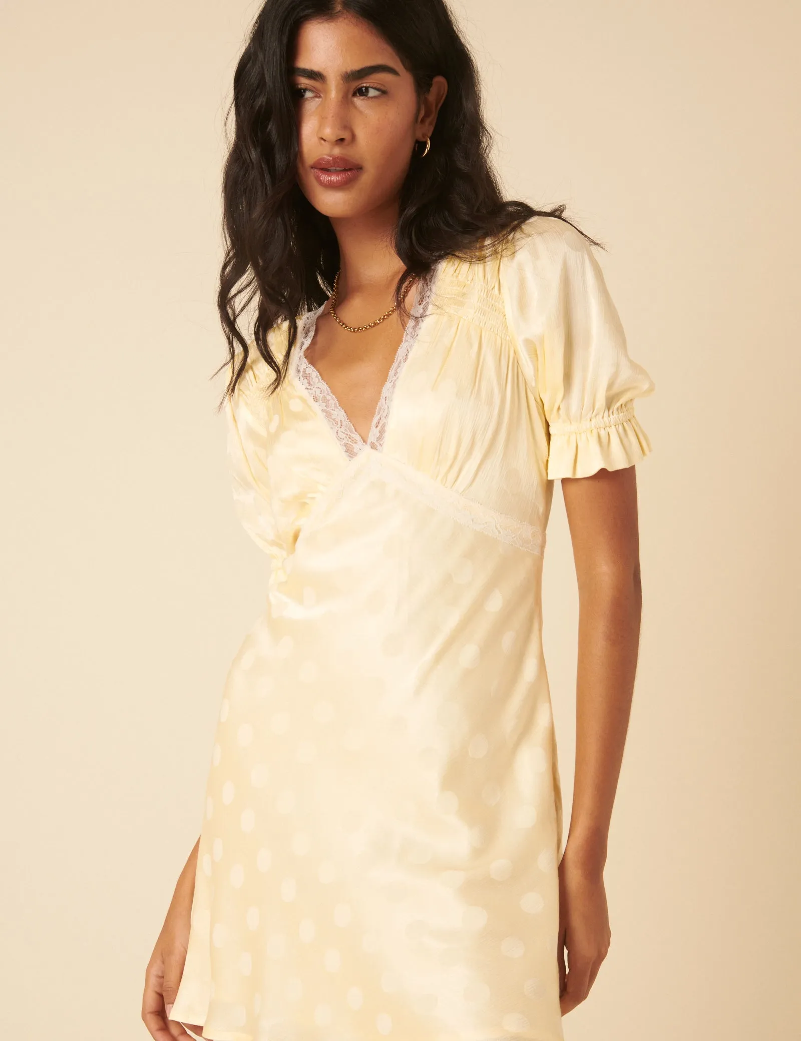 Butter Yellow Polka Dot Jacquard Angela Mini Dress sold by Nobody's Child product image thumbnail 2