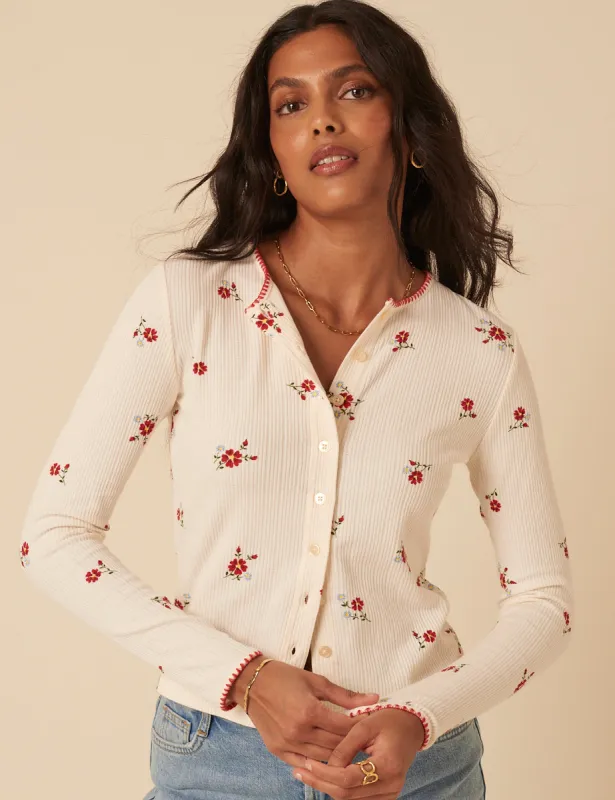 White Floral Pointelle Cardigan sold by Nobody's Child