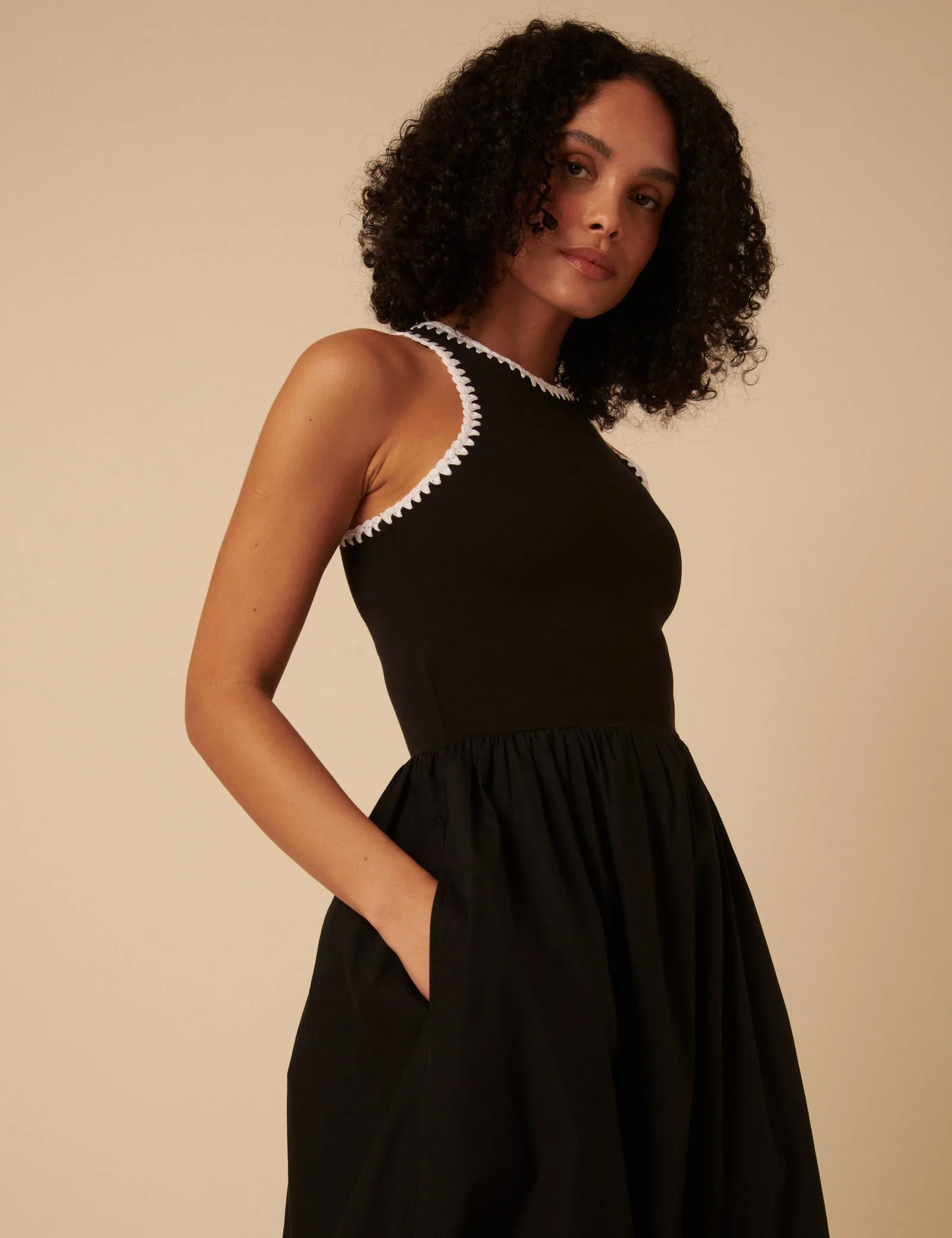 Black Crochet Trim Seattle Midi Dress sold by Nobody's Child product image thumbnail 4