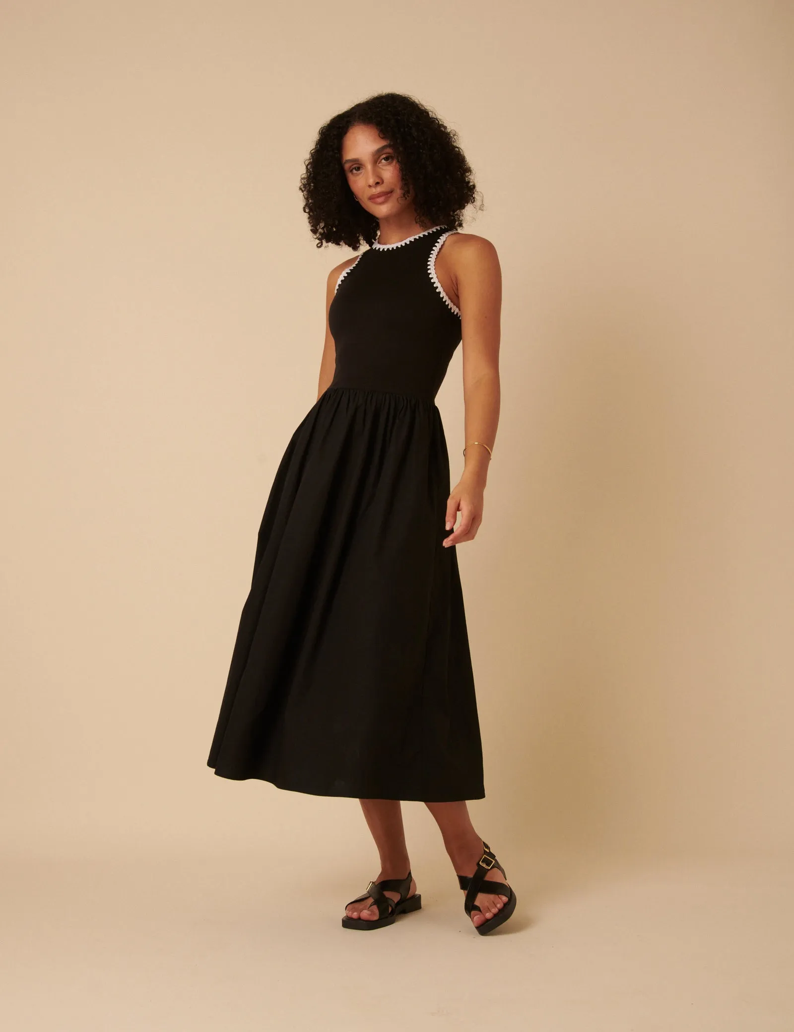 Black Crochet Trim Seattle Midi Dress sold by Nobody's Child