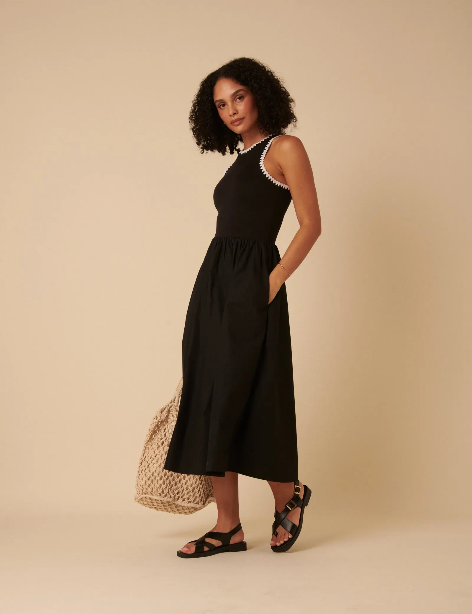 Black Crochet Trim Seattle Midi Dress sold by Nobody's Child product image thumbnail 2