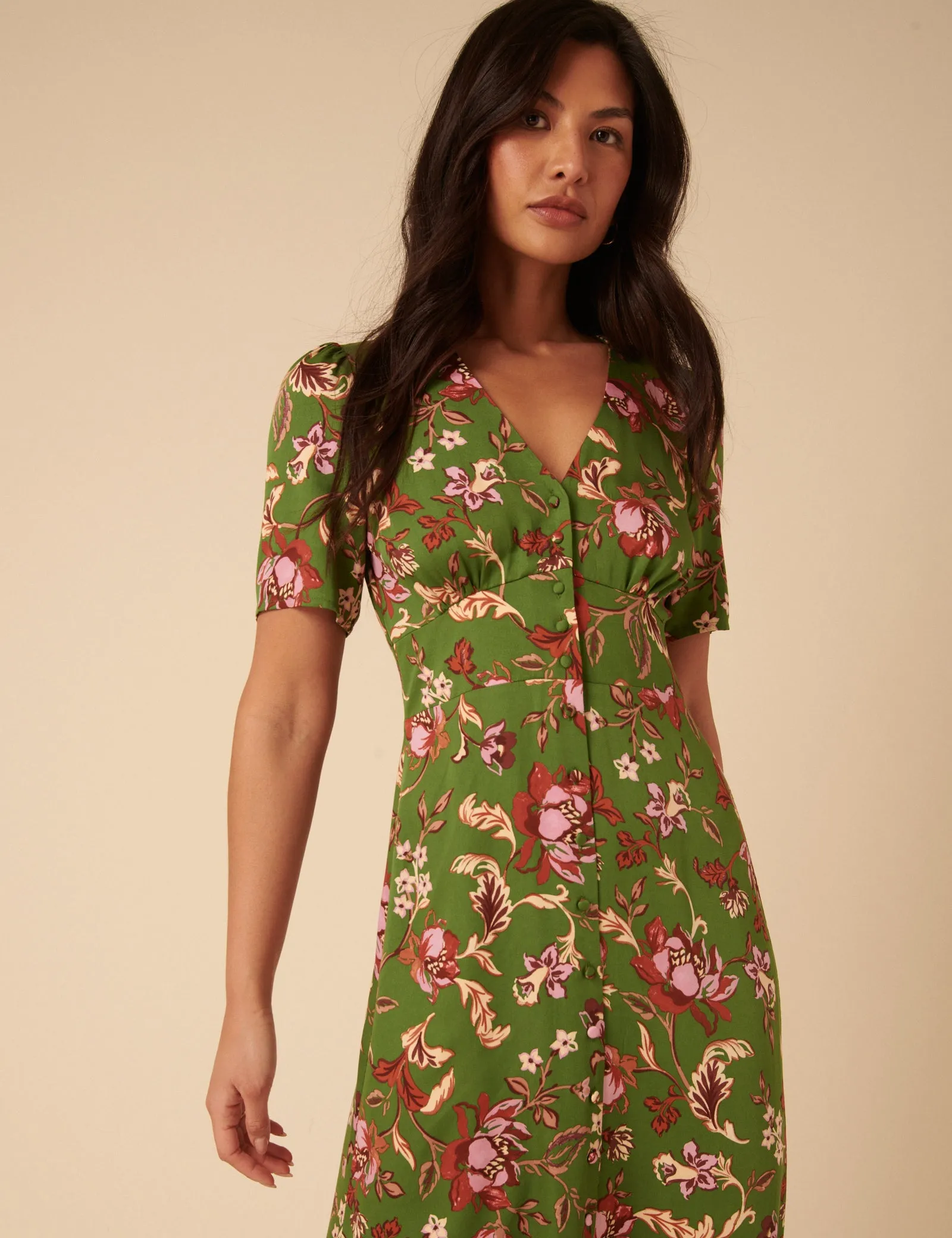 Green Floral Alexa Midi Dress sold by Nobody's Child product image thumbnail 2