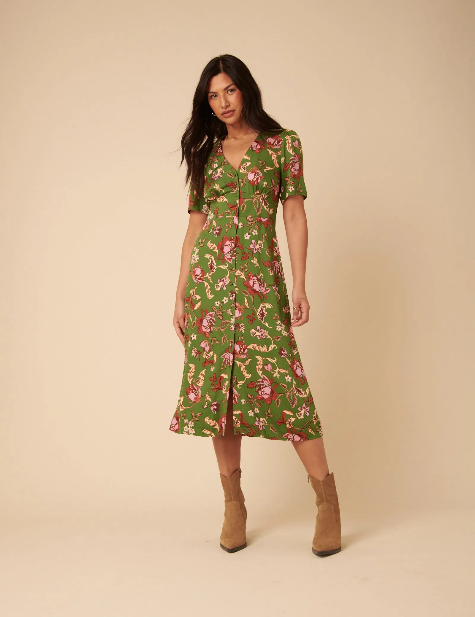 Green Floral Alexa Midi Dress sold by Nobody's Child