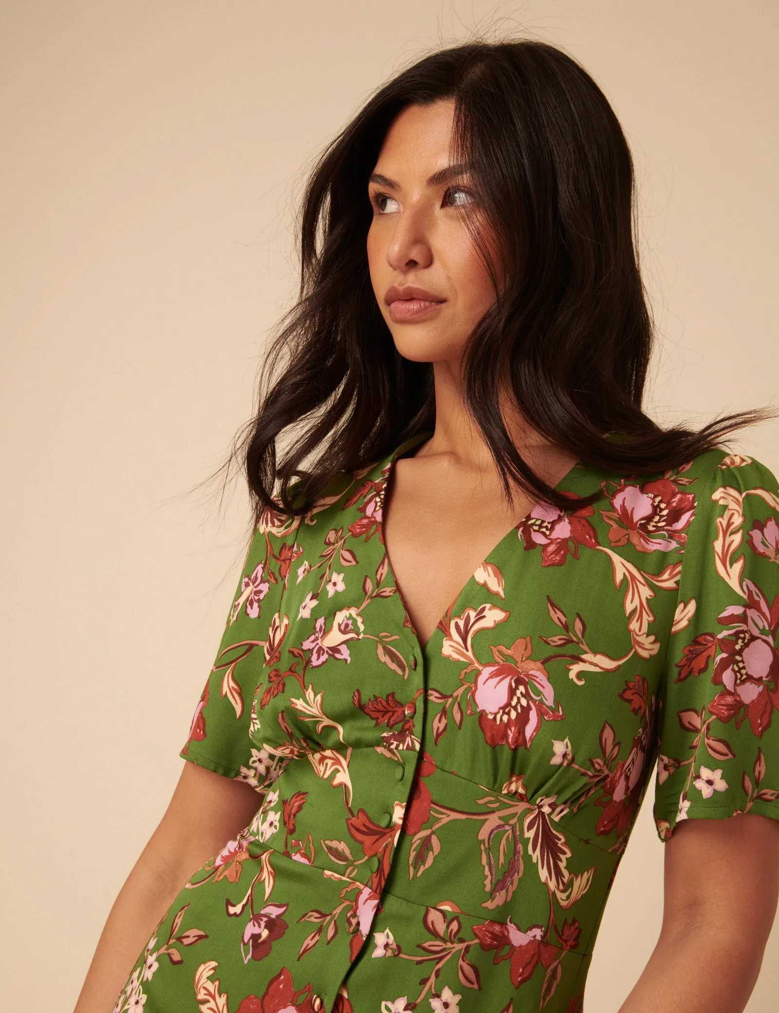 Green Floral Alexa Midi Dress sold by Nobody's Child product image thumbnail 3
