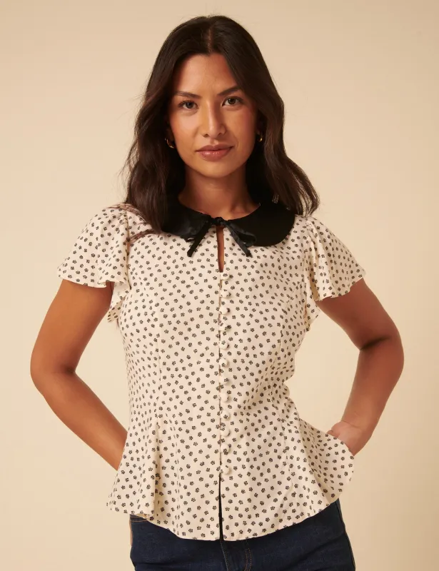 Cream Ditsy Floral Collared Blouse sold by Nobody's Child