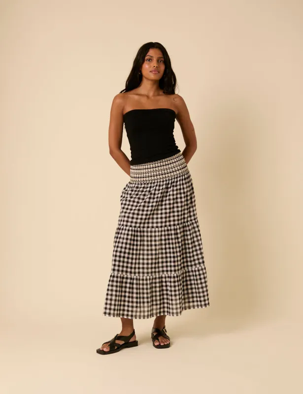 Black Gingham Midi Skirt sold by Nobody's Child