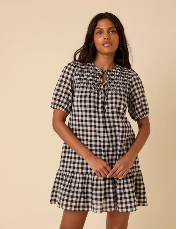 Black Gingham Phoebe Mini Dress sold by Nobody's Child