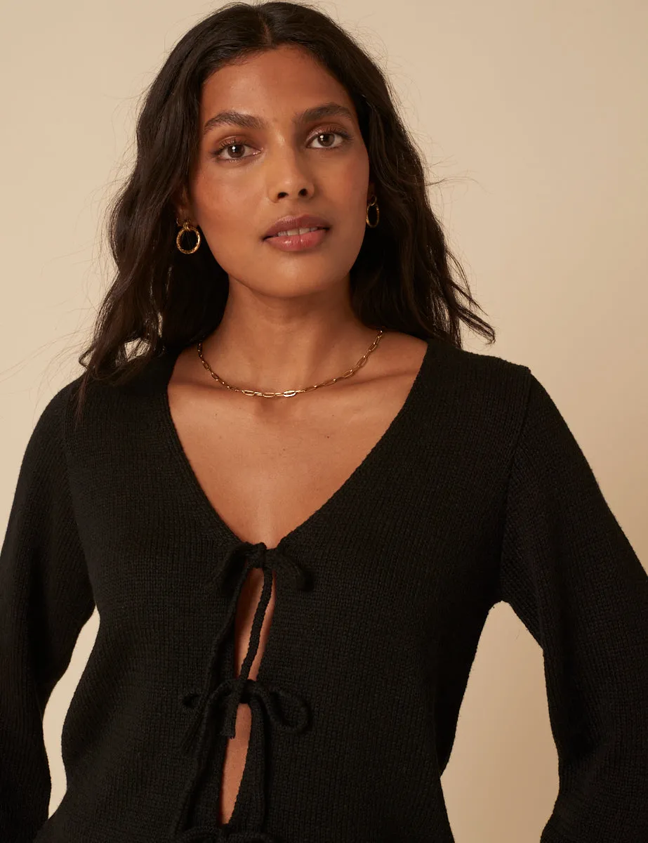 Black Tie Front Knitted Cardigan sold by Nobody's Child product image thumbnail 4