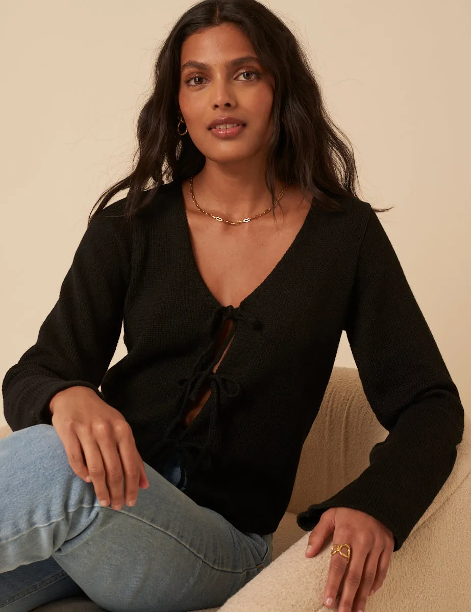 Black Tie Front Knitted Cardigan sold by Nobody's Child product image thumbnail 2