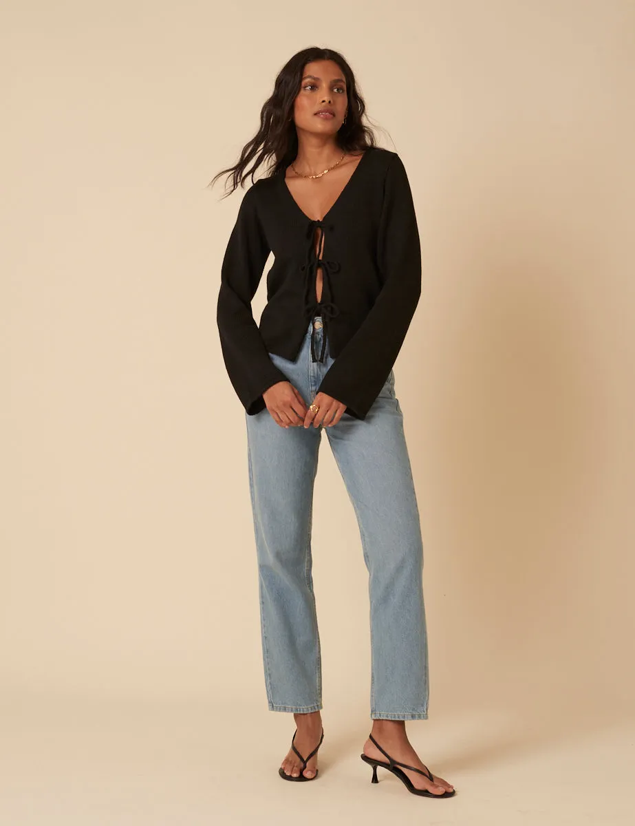 Black Tie Front Knitted Cardigan sold by Nobody's Child product image thumbnail 3