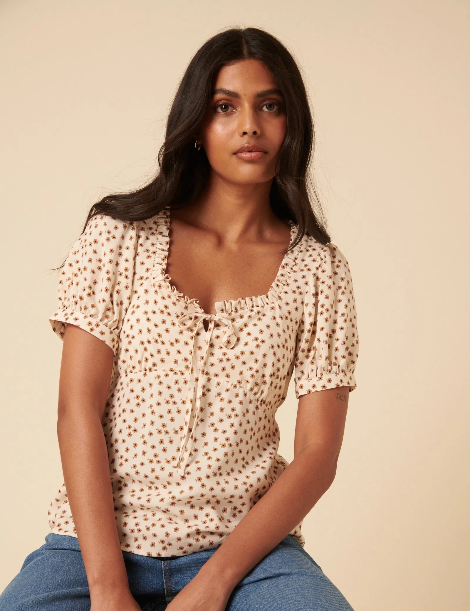 Cream Ditsy Floral Puff Sleeve Blouse sold by Nobody's Child product image thumbnail 3