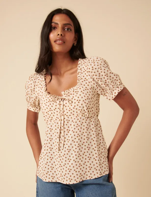 Cream Ditsy Floral Puff Sleeve Blouse sold by Nobody's Child