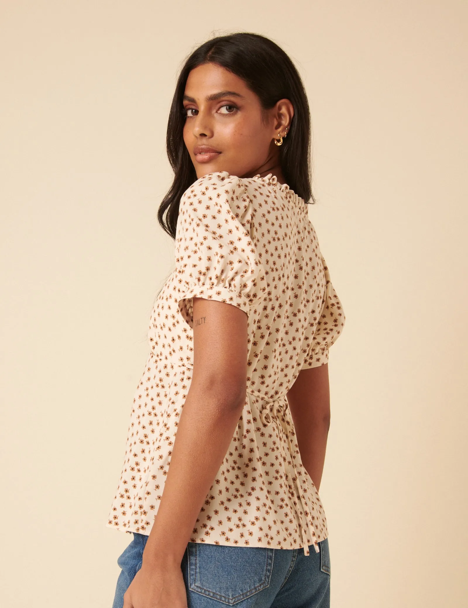 Cream Ditsy Floral Puff Sleeve Blouse sold by Nobody's Child product image thumbnail 4