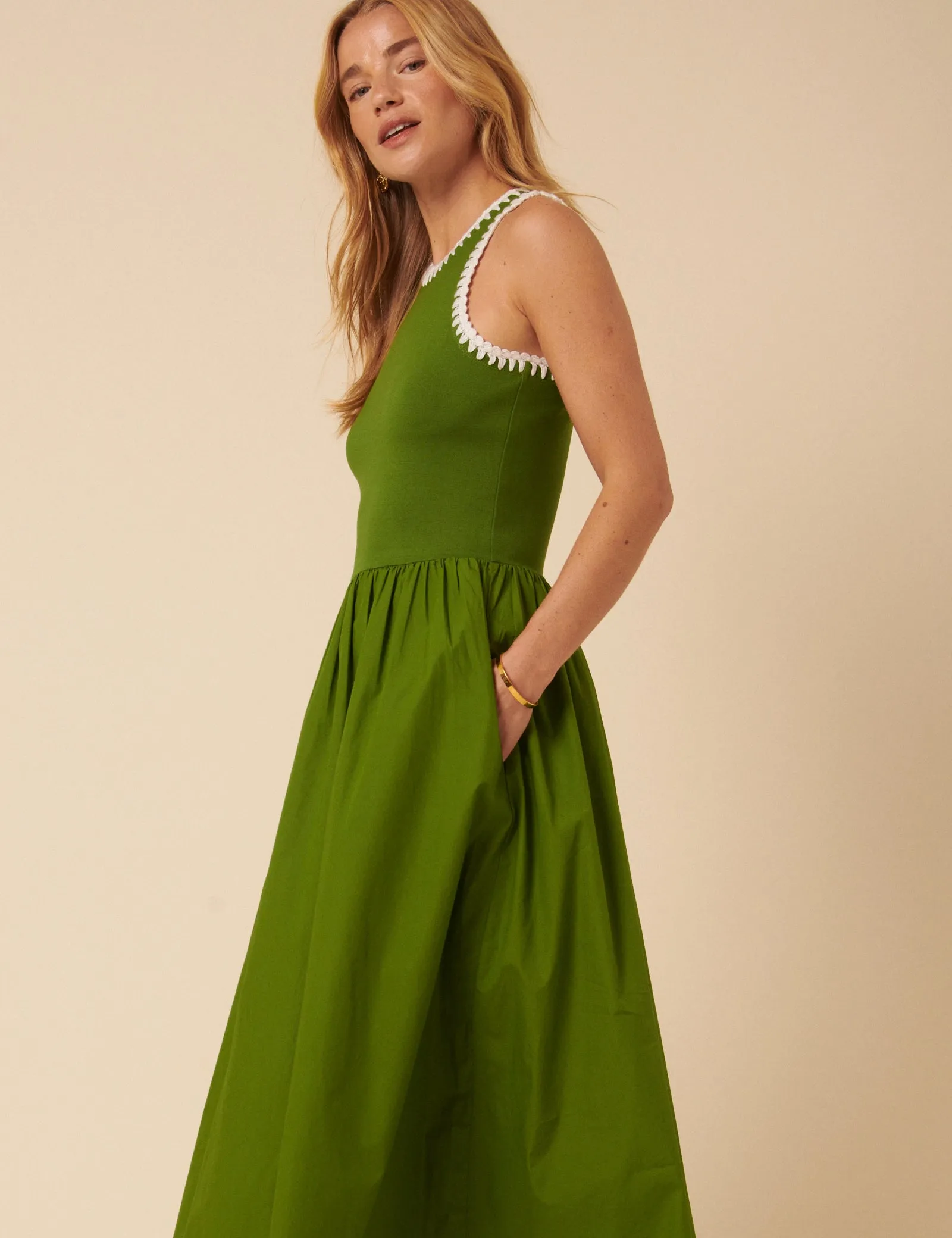 Green Crochet Trim Seattle Midi Dress sold by Nobody's Child product image thumbnail 2