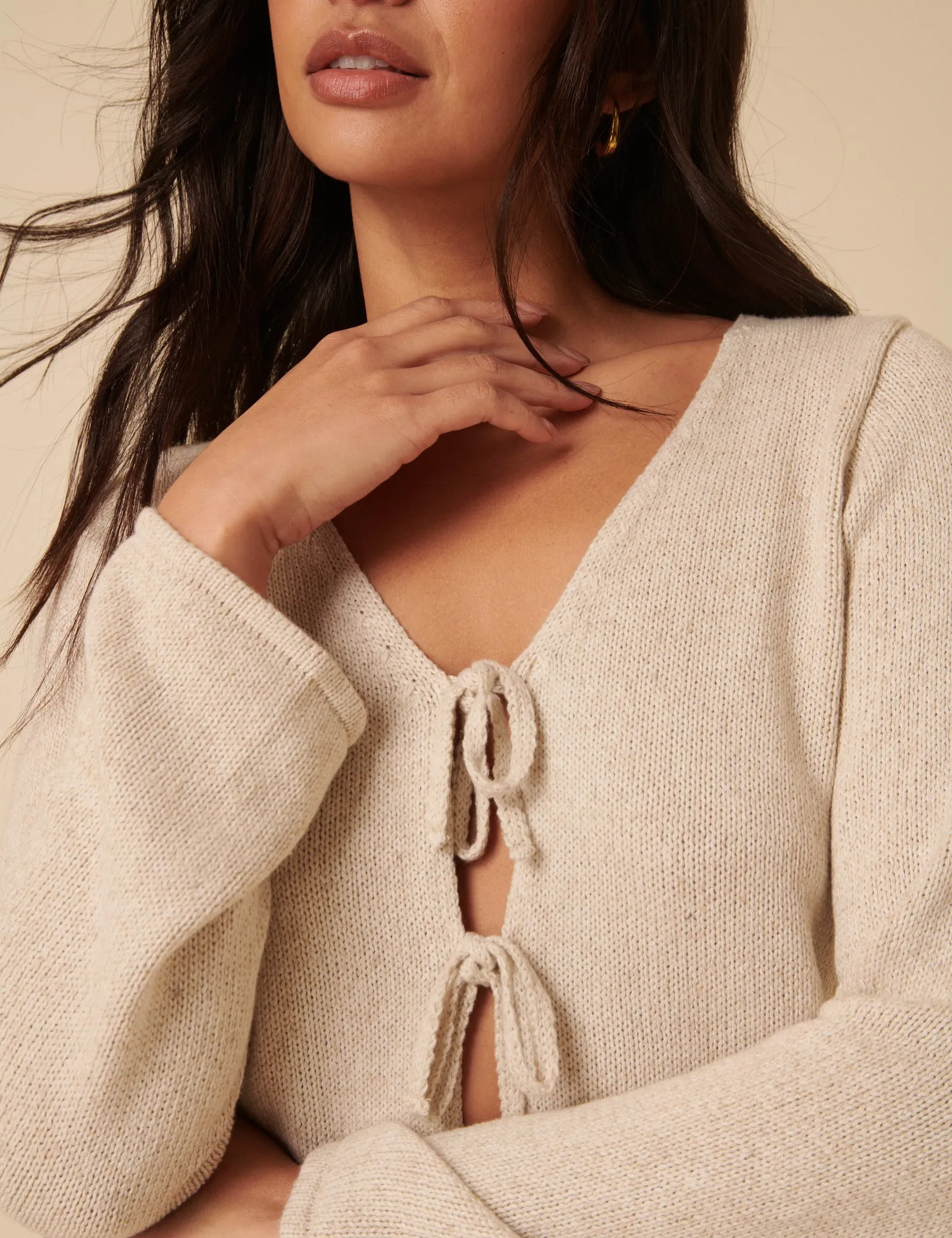 Cream Tie Front Knitted Cardigan sold by Nobody's Child product image thumbnail 3