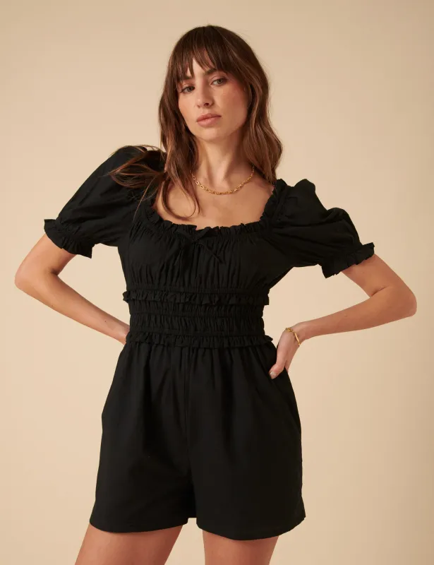 Black Ruched Callie Playsuit sold by Nobody's Child