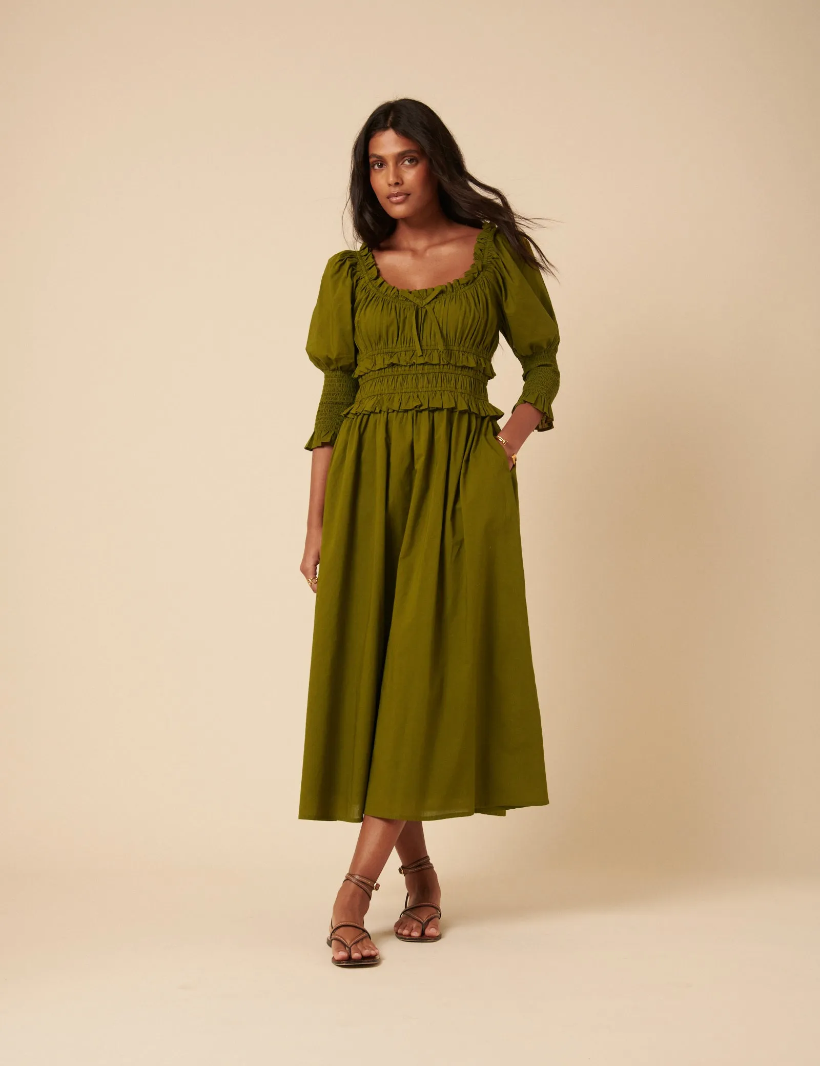Khaki Ariel Midi Dress sold by Nobody's Child