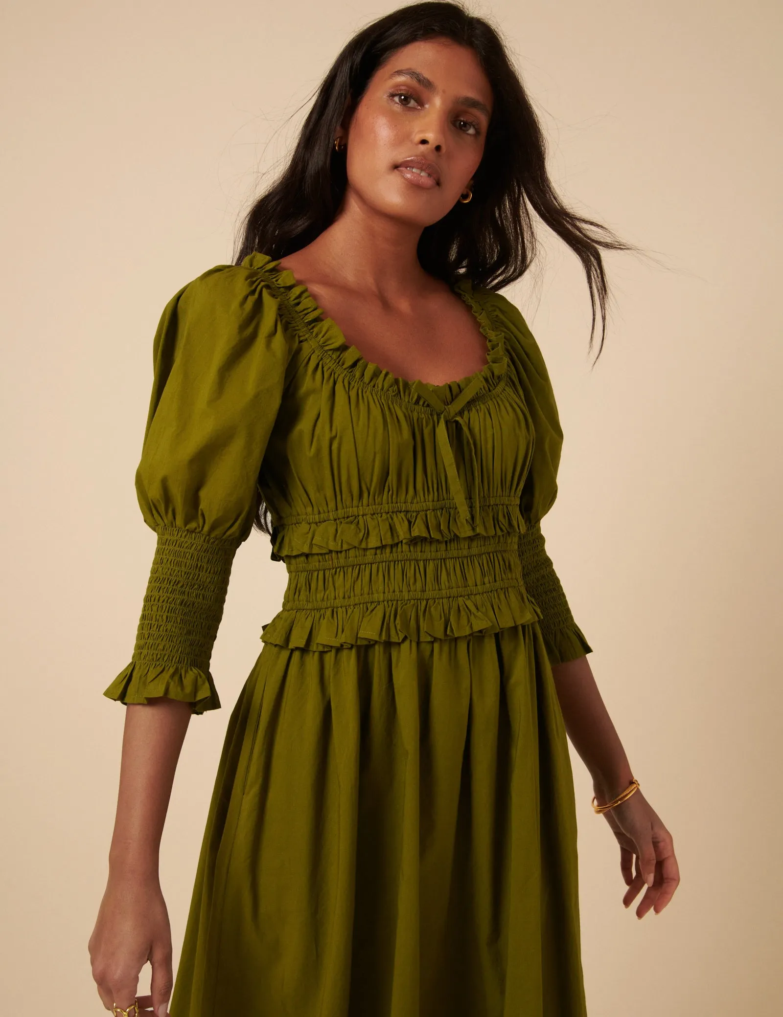 Khaki Ariel Midi Dress sold by Nobody's Child product image thumbnail 4