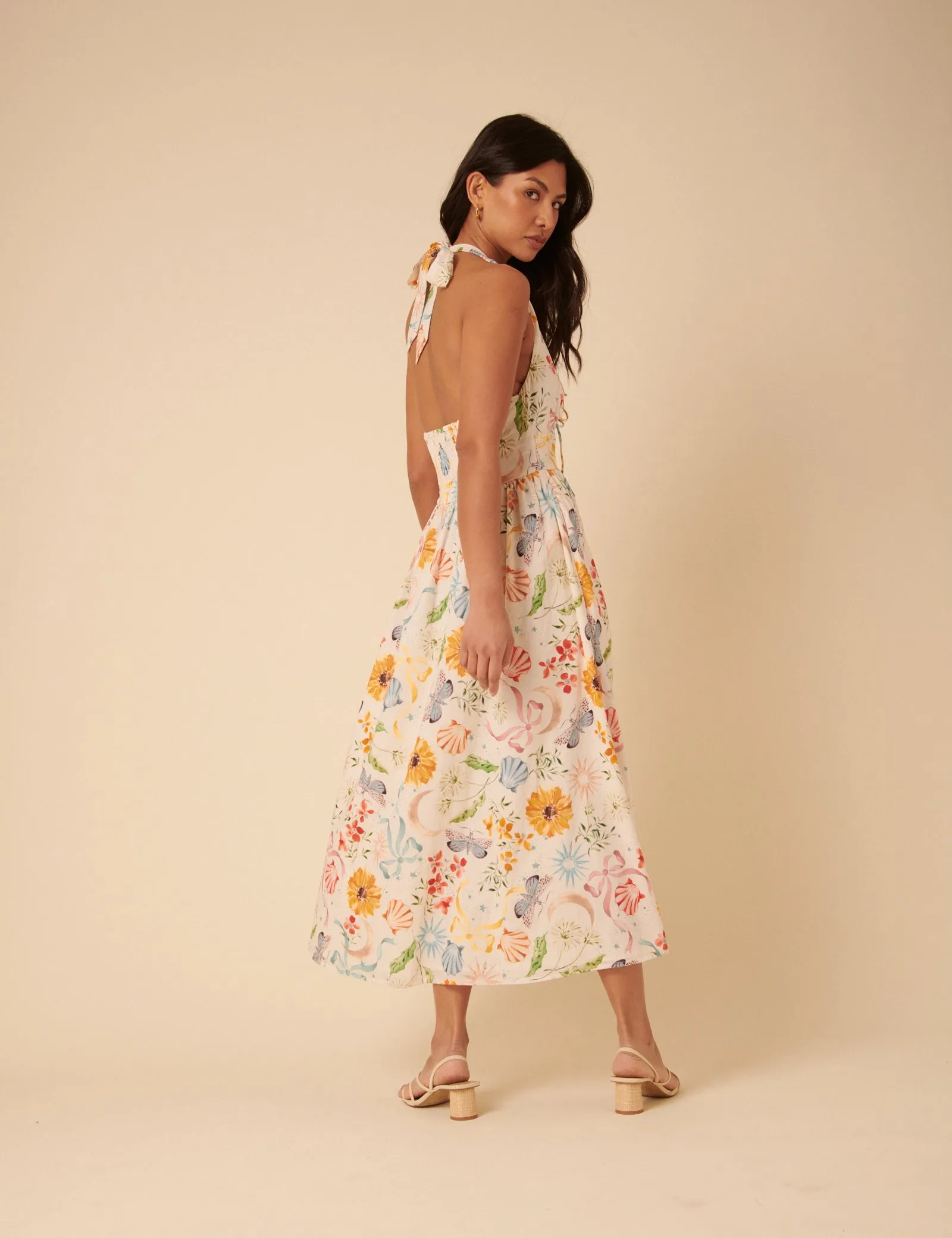 White Floral Halterneck Lilliana Midi Dress sold by Nobody's Child product image thumbnail 5