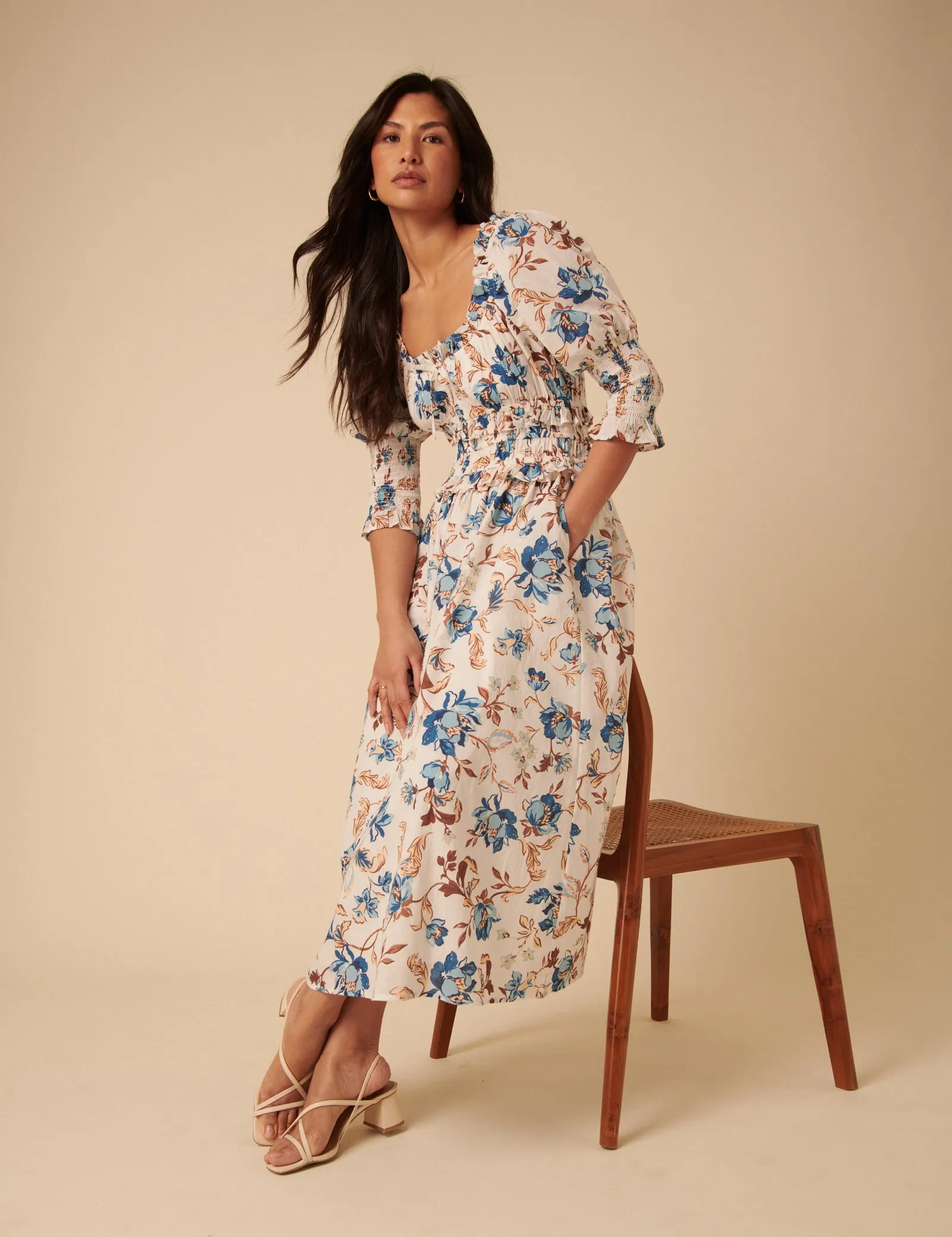 White Floral Ariel Midi Dress sold by Nobody's Child product image thumbnail 5