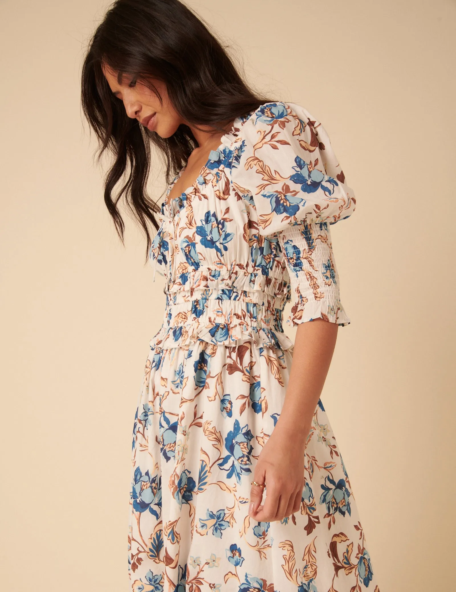 White Floral Ariel Midi Dress sold by Nobody's Child product image thumbnail 3