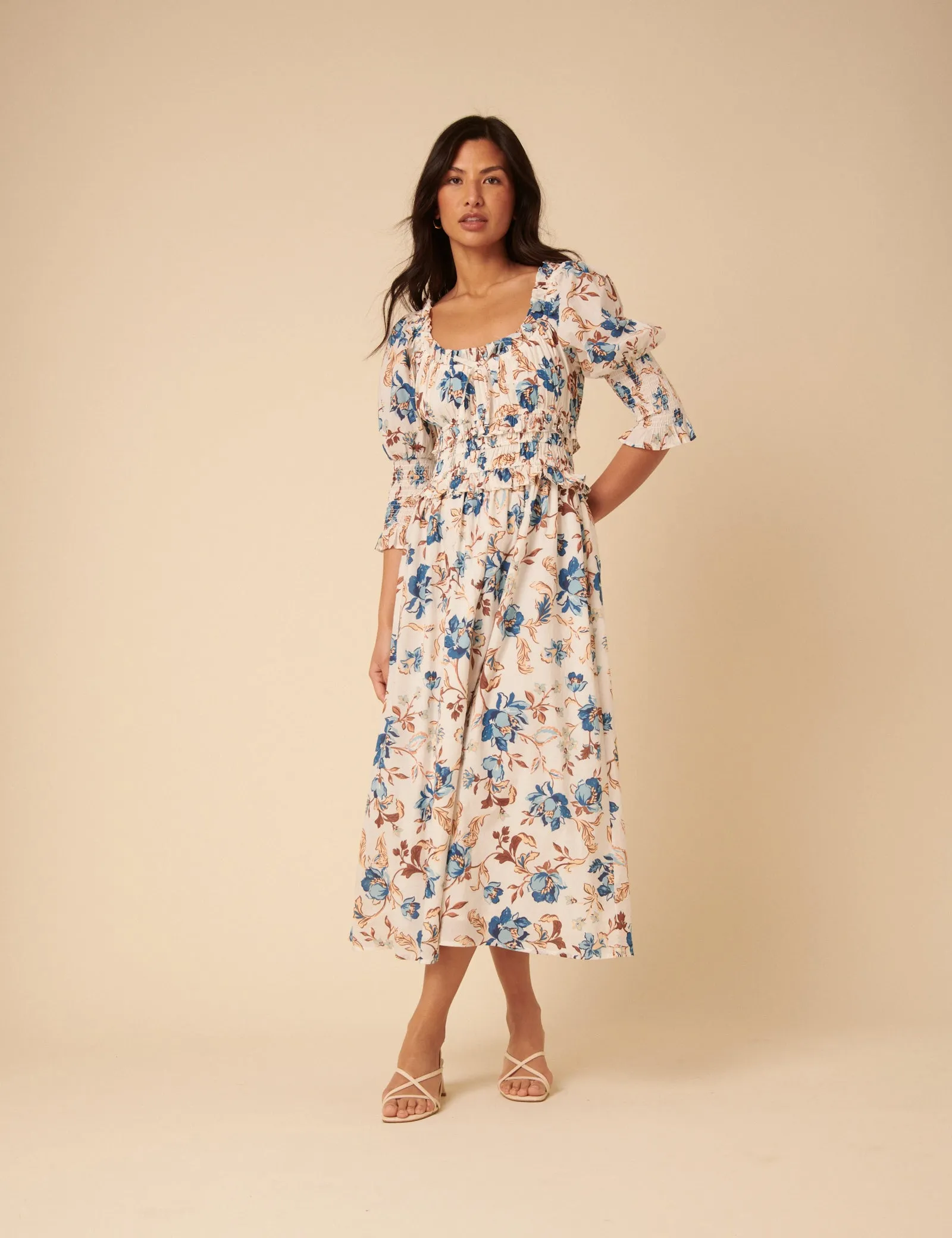 White Floral Ariel Midi Dress sold by Nobody's Child product image thumbnail 2