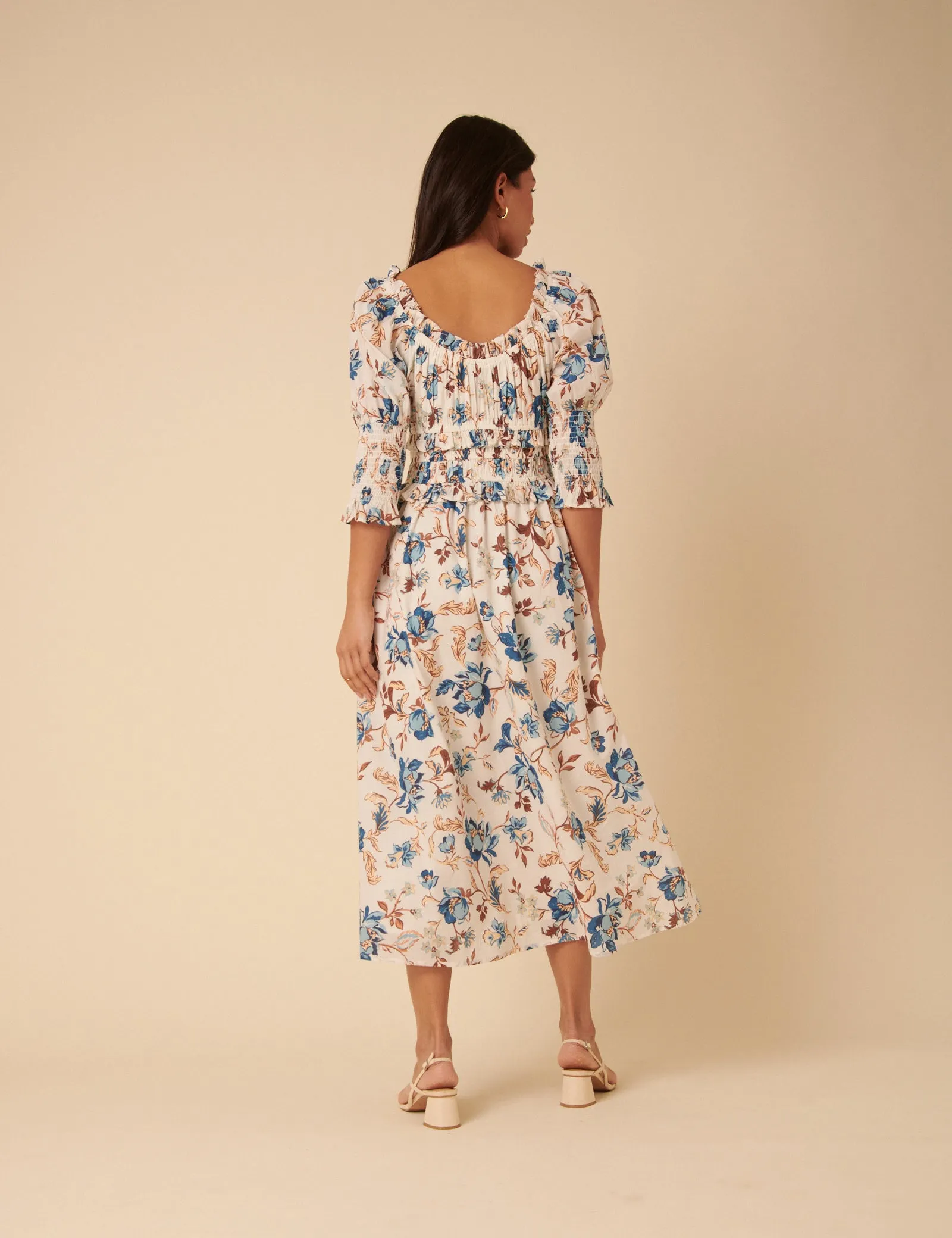 White Floral Ariel Midi Dress sold by Nobody's Child product image thumbnail 4