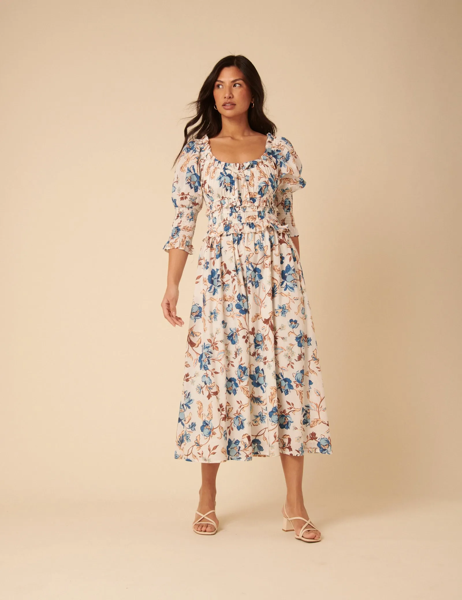 White Floral Ariel Midi Dress sold by Nobody's Child