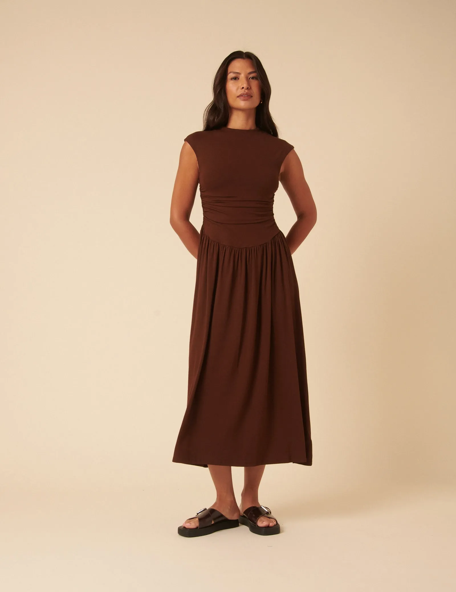Brown Drop Waist Aubrey Midi Dress sold by Nobody's Child product image thumbnail 2