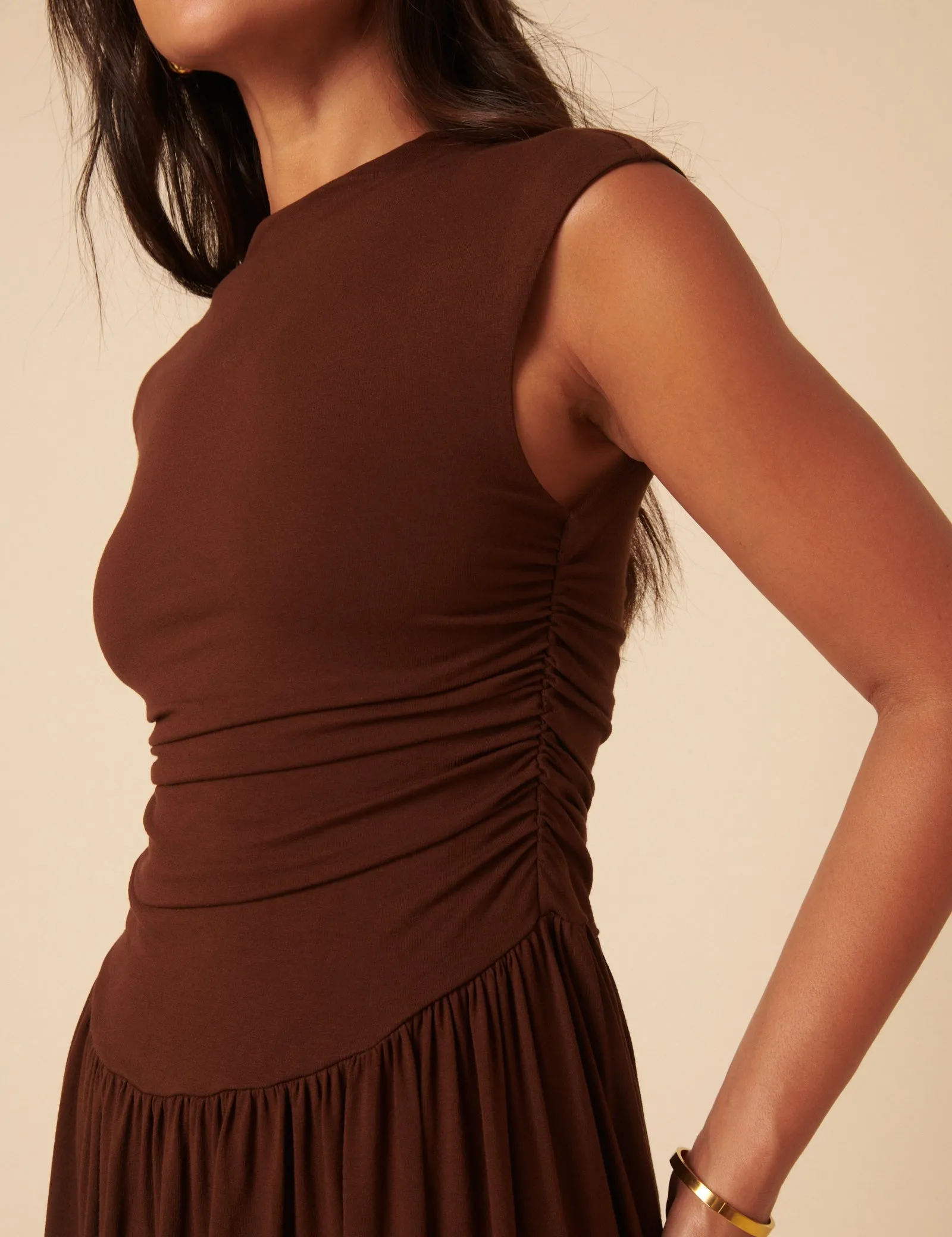 Brown Drop Waist Aubrey Midi Dress sold by Nobody's Child product image thumbnail 4