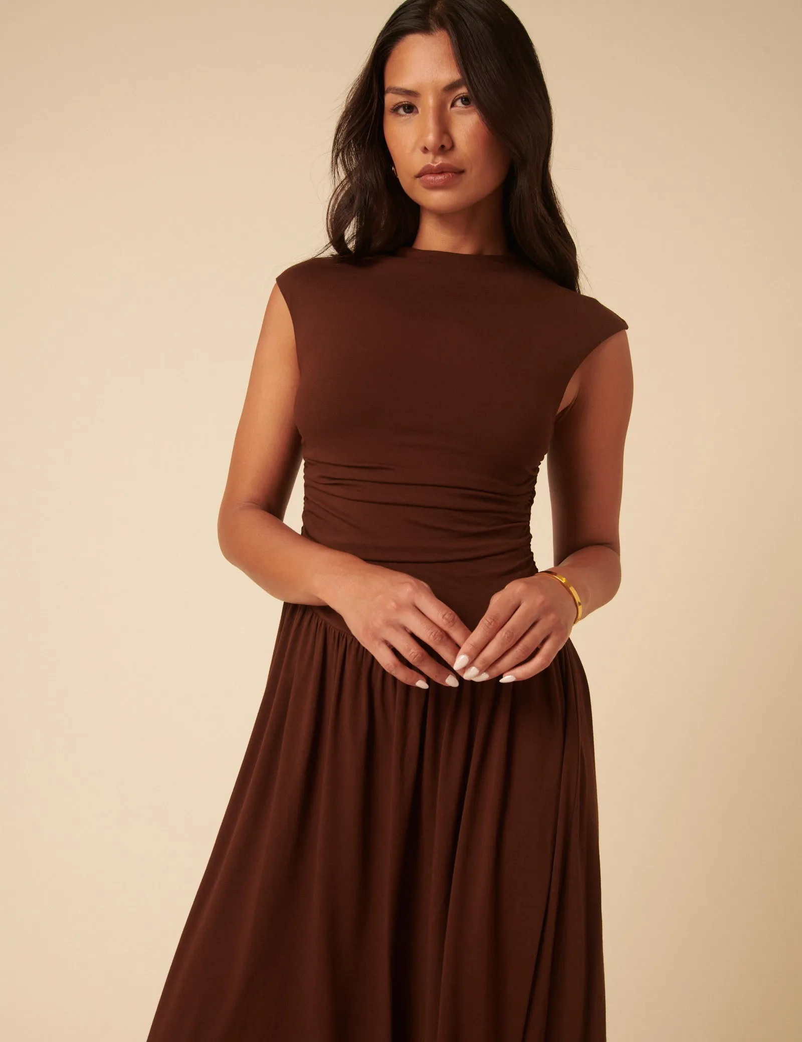 Brown Drop Waist Aubrey Midi Dress sold by Nobody's Child product image thumbnail 3