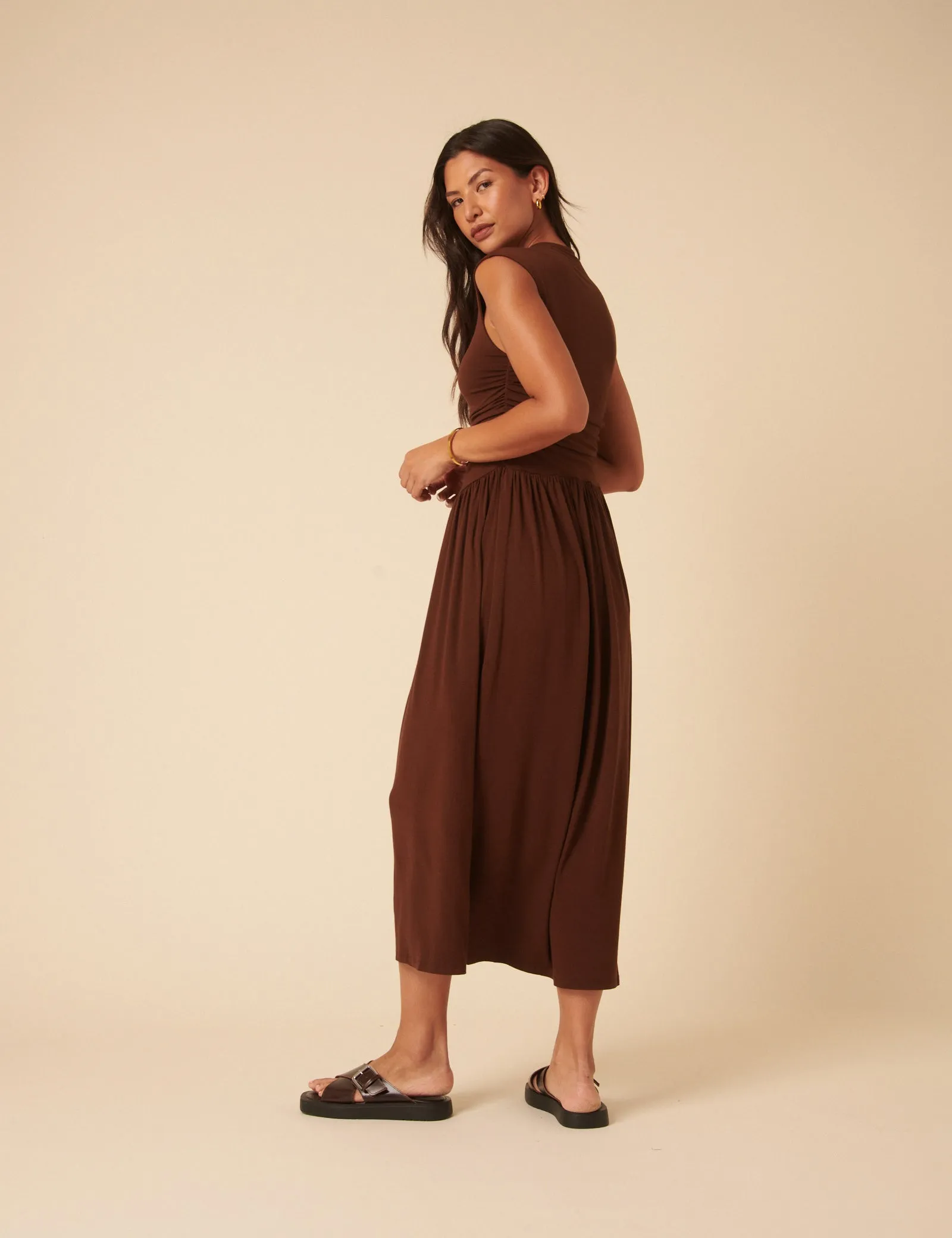 Brown Drop Waist Aubrey Midi Dress sold by Nobody's Child product image thumbnail 5