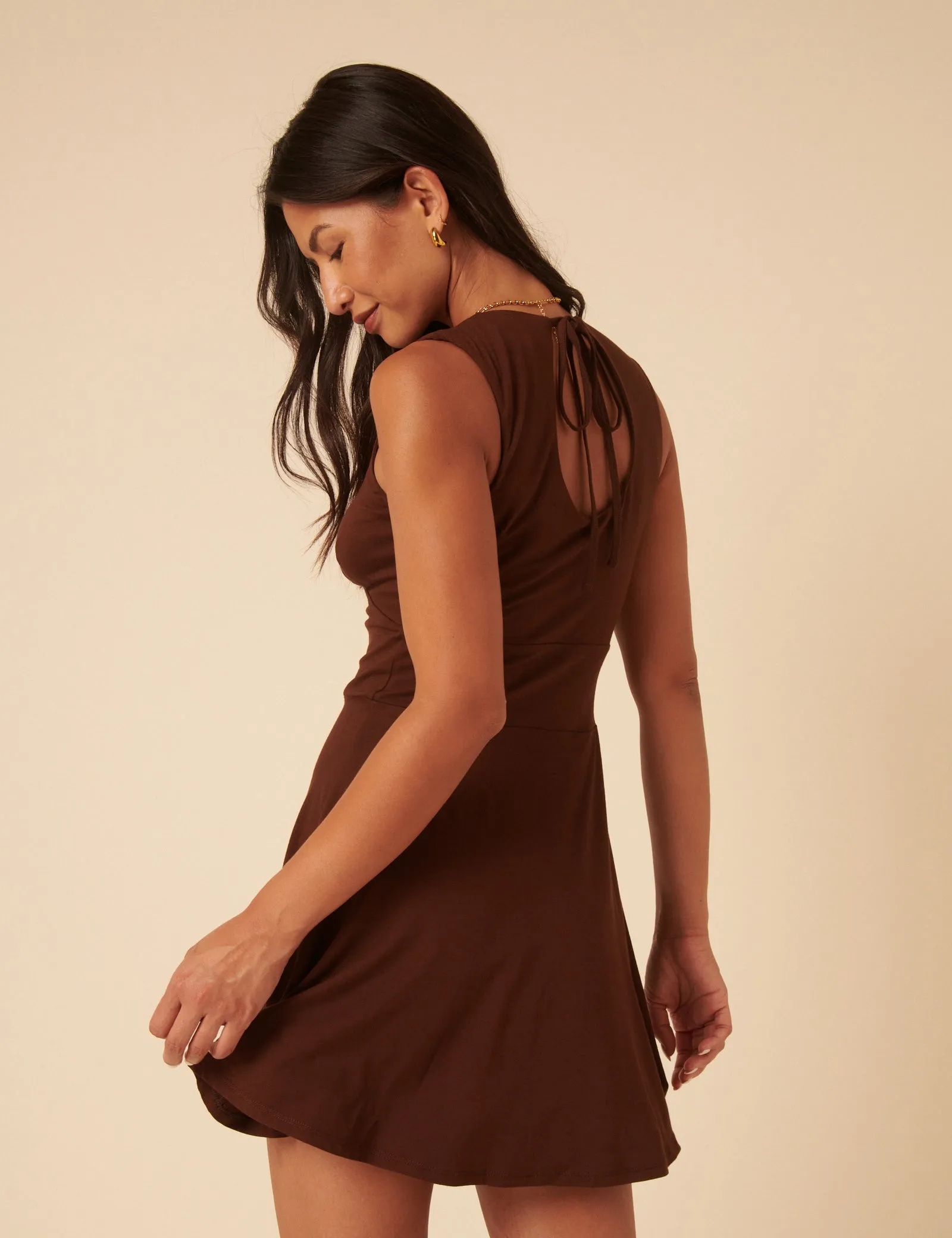 Brown Jersey Boat Neck Tate Mini Dress sold by Nobody's Child product image thumbnail 4