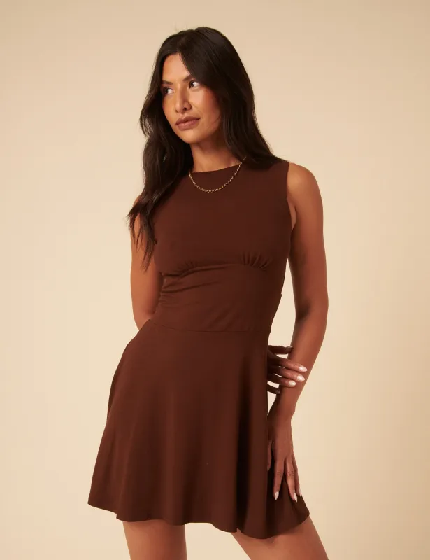 Brown Boat Neck Tate Mini Dress sold by Nobody's Child