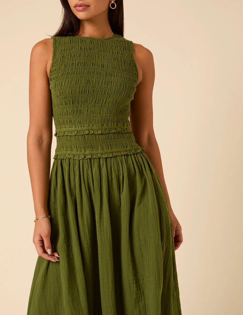 Green Shirred Bodice Ingrid Midi Dress sold by Nobody's Child product image thumbnail 2