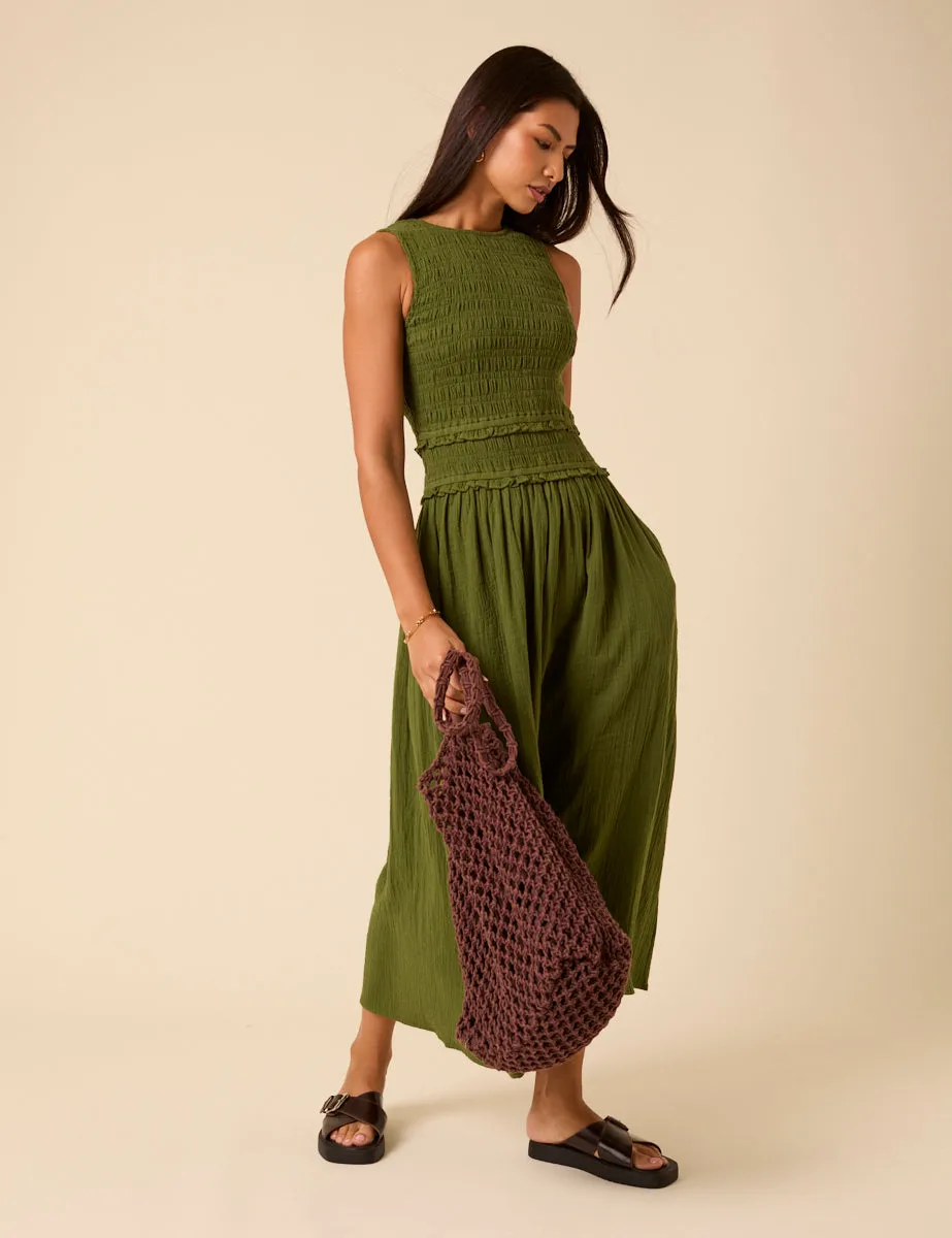 Green Shirred Bodice Ingrid Midi Dress sold by Nobody's Child product image thumbnail 5