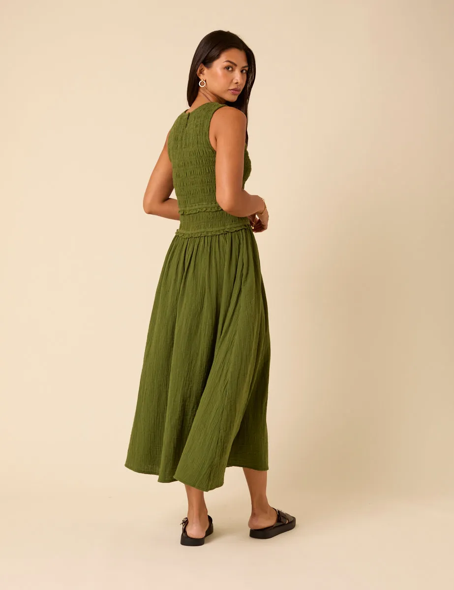 Green Shirred Bodice Ingrid Midi Dress sold by Nobody's Child product image thumbnail 4