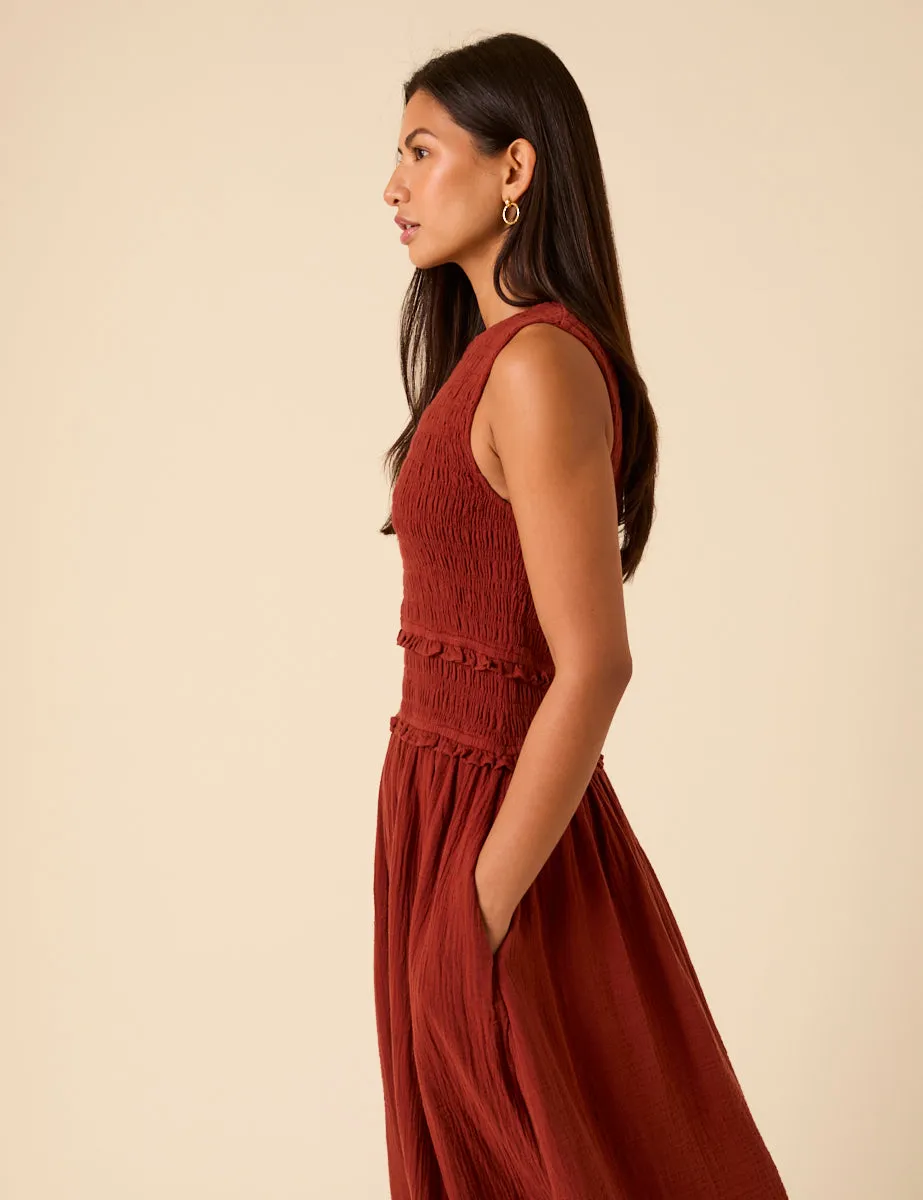 Red Shirred Bodice Ingrid Midi Dress sold by Nobody's Child product image thumbnail 3
