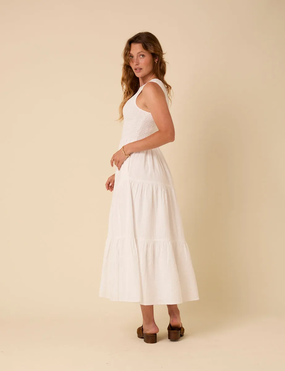 White Sleeveless Tiered Charlie Midi Dress sold by Nobody's Child product image thumbnail 5