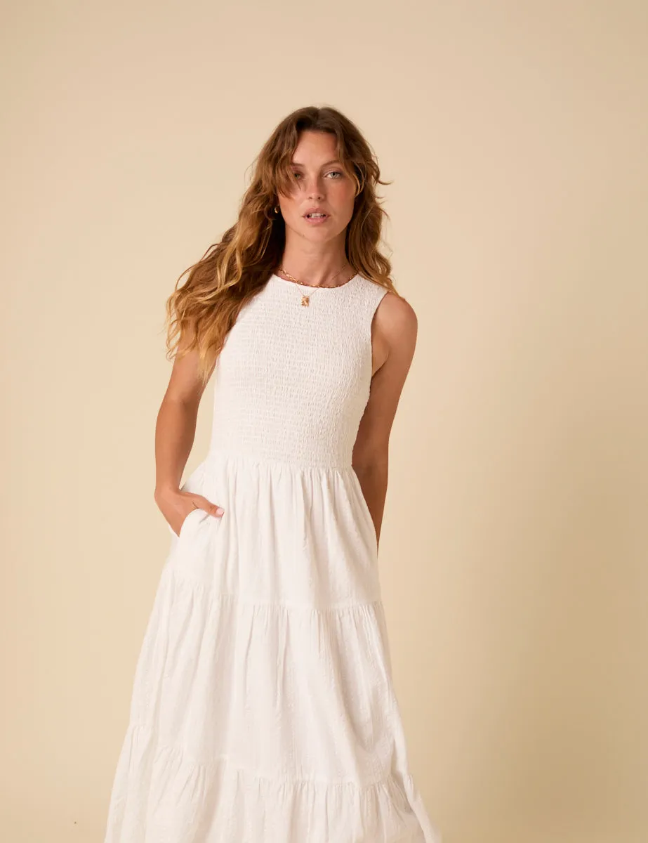 White Sleeveless Tiered Charlie Midi Dress sold by Nobody's Child product image thumbnail 4