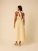 Butter Yellow Shirred Halter Neck Tizzy Midi Dress sold by Nobody's Child