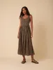 Brown Ditsy Floral Drop Waist Cora Midi Dress sold by Nobody's Child