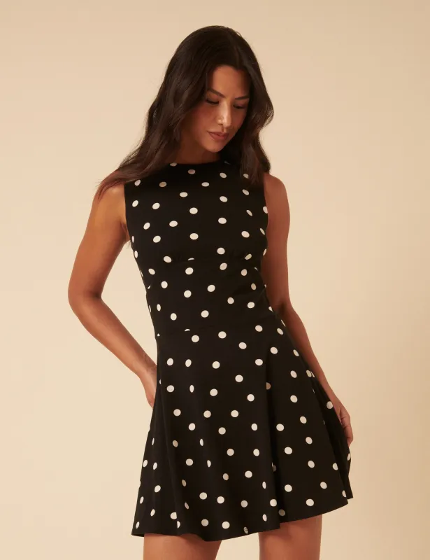 Black Polka Dot Boat Neck Tate Mini Dress sold by Nobody's Child