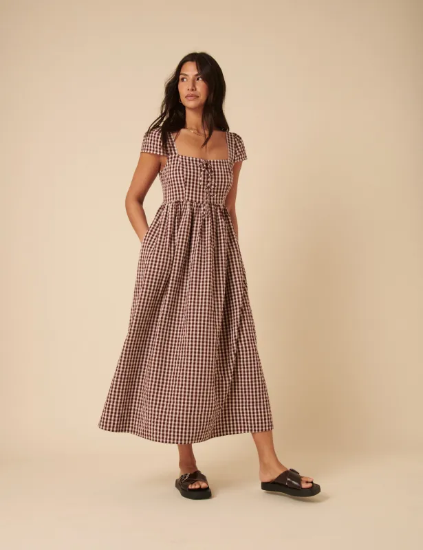 Brown Gingham Heidi Midi Dress sold by Nobody's Child