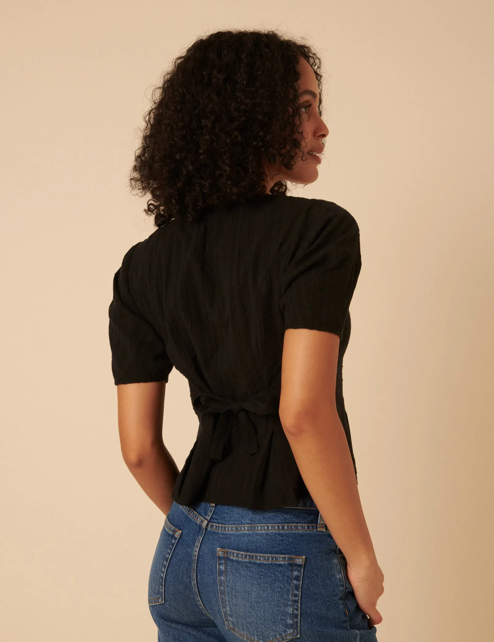 Black Short Sleeve Button Down Blouse sold by Nobody's Child product image thumbnail 4