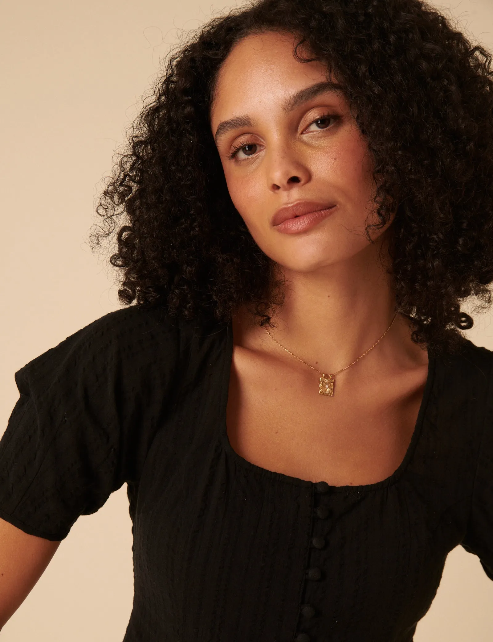 Black Short Sleeve Button Down Blouse sold by Nobody's Child product image thumbnail 3